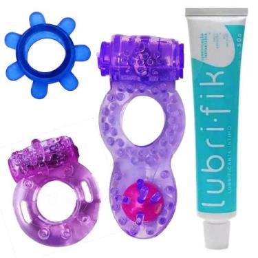 Imagem de Kit Excitante Lubrificante Íntimo Deslizante Anel Peniano Masculino Pr