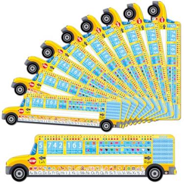 Imagem de CHUNNIN 40 peças de etiquetas de nome de ônibus escolar, placas de nome de referência para decoração de sala de aula, mesas de estudante, etiquetas de nomes, recortes com cores, formas, números