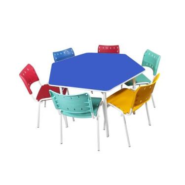 Imagem de Conjunto Sextavado Juvenil Azul c/ Cadeiras em Polipropileno - SchoolC