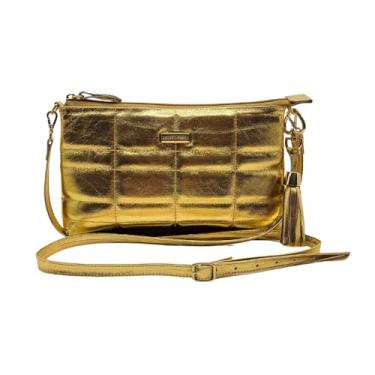 Imagem de Bolsa Feminina Couro Legítimo Ombro/Tranversal Matelassê Cores (Dourado)