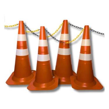 Imagem de 4 Cones de Sinalização para Estacionamento 75cm e 4m de Corrente de Is