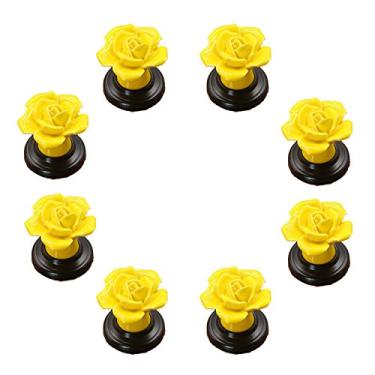 Imagem de Puxador de maçaneta de cerâmica com flor rosa vermelha adorável 8 peças com base preta para gaveta de quarto de criança infantil, armário, peito, caixa, cômoda, armário, etc. com parafusos (amarelo)