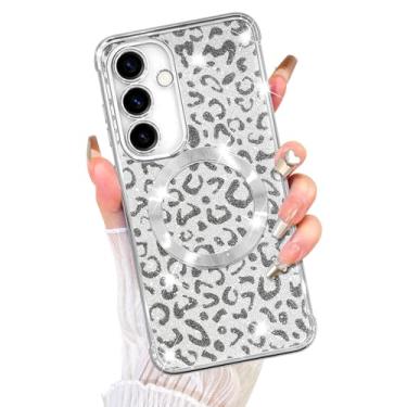 Imagem de Fiyart Capa projetada para Samsung Galaxy S23 FE, compatível com MagSafe Cheetah Print Plating Proteção da câmera com glitter magnético transparente leopardo para mulheres meninas telefone bumper 16.3