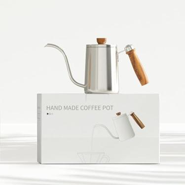 Imagem de bule de chá com bico fino chaleira com bico de ganso café chá 600 ml(Prata)