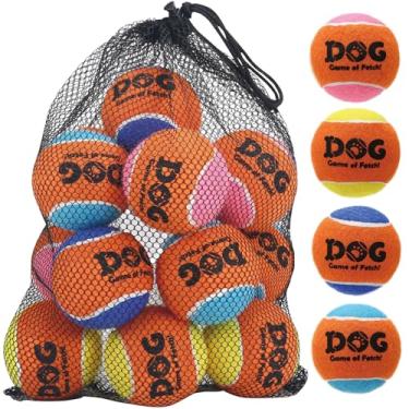 Imagem de AMA SPORT Bolas de tênis estridentes para cães de 6,3 cm, pequenas, médias para jogar e buscar, brinquedos para treinamento, exercício, salto alto, pacote com 12 (multicolorido A)