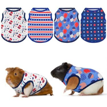 Imagem de Vehomy Roupas para animais pequenos de 4 de julho – Pacote com 4 camisetas de coelho do Dia da Independência Bandeira dos EUA Roupa de animal pequeno colete para furões, porquinhos-da-índia