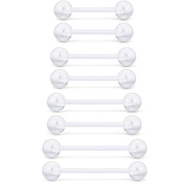 Imagem de Ovxznts 8 peças de anéis de mamilo de plástico para cirurgia, piercing de língua, transparente, 14 g, barra longa, piercings de mamilo, para mulheres, comprimento da barra: 14/16/19/22 mm, Plástico