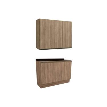 Imagem de Kit Cozinha Modulada 3 Peças Maxxi (1Aéreo+1Balcão+1Complemento) C3P10 Nogal/Preto - Ka...