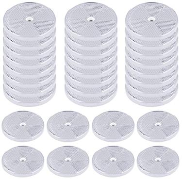 Imagem de 32 peças refletor redondo de alta visibilidade com furos de montagem central espelhos refletores autoadesivos para reboque caminhão campista, espelho de segurança, caixa de correio, barco, garagem, cerca, portão, bicicleta, poste (branco)