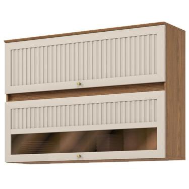 Imagem de Armário Aéreo 2 Portas Basculantes Ripado Com Vidro 120 Cm Requinte Nature Areia Hp – Henn