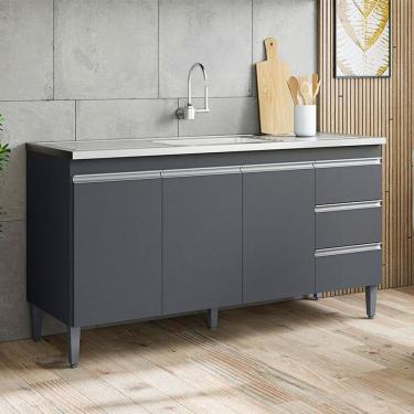 Imagem de Balcão De Pia Ambiente Andréia 160 Cm Cinza Fosco - Ajl