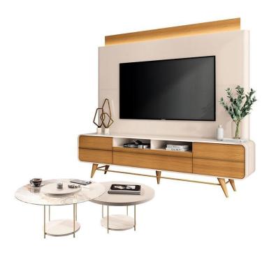 Imagem de Estante Home Theater Nobre Off White Cinamomo E Kit Mesa De Centro Sky Off White– Hb Móveis