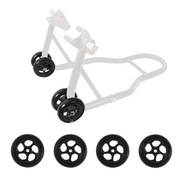 Imagem de MOTO4U Substituição de rodas de suporte de motocicleta para suporte de elevação dianteira, suporte traseiro, suporte de árvore tripla, suporte de braço oscilante de um lado, 4 peças, pneus pretos