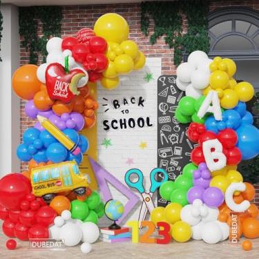Imagem de Back to School Balloon Arch Kit,Rainbow Balloons Pencil Apple Bus ABC Foil Balloons for Welcome Back To School Classroom Party First Day of School Kindergarten Decorations