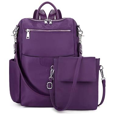 Imagem de UTO Mochila feminina Bolsa Oxford de pano impermeável Nylon Mochila feminina removível Crossbody bolsa de ombro E roxo br