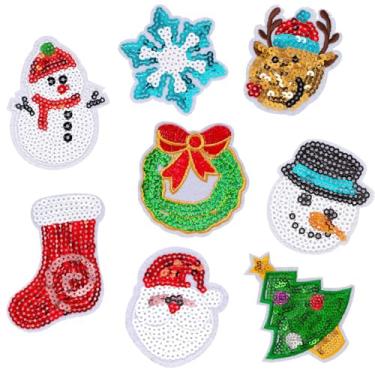 Imagem de Remendos de Natal com lantejoulas e glitter, bordado de Natal, floco de neve, Papai Noel, remendo de reparo sortido para decoração de festa de inverno, Natal, roupas, bolsas, chapéus