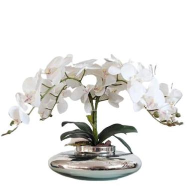 Imagem de Arranjo Grande 50cm 4 Flores De Orquídeas Real Branca Vaso - La Caza S