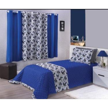 Imagem de Kit cobre leito solteiro+ cortina 2 metros personagem Batman Azul - th
