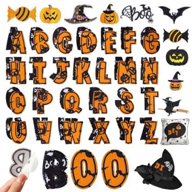Imagem de Adesivos autoadesivos de letras de Halloween para roupas: Kingsow 62 peças alfabeto A-Z bordado desenho animado aplique para crianças adolescentes - artesanato fofo de Halloween DIY para jaqueta