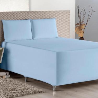 Imagem de Jogo De Lençol Conjugado Casal Algodão Cama Box Azul - Beatriz Enxovai