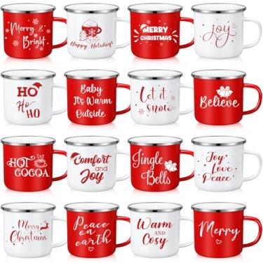 Imagem de Zhehao Caneca de café de Natal com 16 peças, canecas esmaltadas para férias de inverno, 355 ml, caneca sazonal de chocolate quente, xícaras de café de Natal, café, chá, mulheres, crianças, presente de