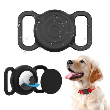 Imagem de Suporte de coleira de cachorro AirTag, à prova d'água para Apple Air Tag, pacote com 2, capa de silicone para coleira de cachorro (preto e preto)