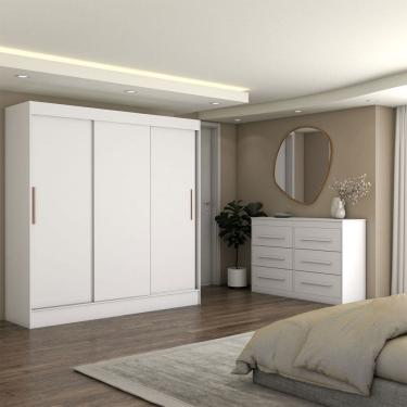 Imagem de Guarda-Roupa Solteiro Europa 3 Portas 2 Gavetas e Cômoda 6 Gavetas Branco - Panorama Móveis