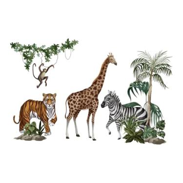 Imagem de Bothyi Adesivo de parede de animais da selva, decalque, arte de parede, decoração de festa, fundo removível, mural de papel de parede de PVC para sala de, 90x30cm com Tigre