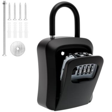 Imagem de KHZSPP Cofre de chave com combinação, caixa de bloqueio de código de combinação redefinível com gancho, caixa de bloqueio de código à prova de intempéries para ambientes externos, casa, maçaneta de