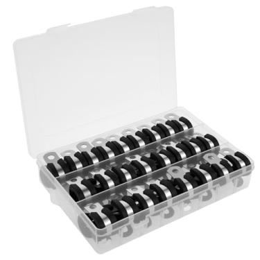 Imagem de Kit sortido de braçadeiras de cabo de 50 peças - Braçadeiras de tubo de borracha de aço inoxidável 304 de 1,27 cm, braçadeiras de fio de metal isoladas com absorção de choque para conduíte de cabo