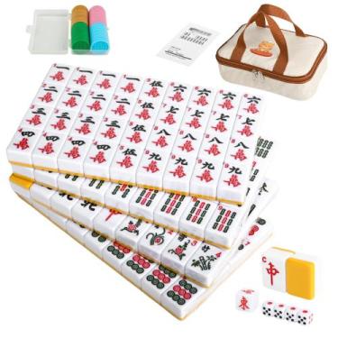 Imagem de Conjunto de Mahjong QYMZKA Chinese Small 144 Tiles com bolsa e instr