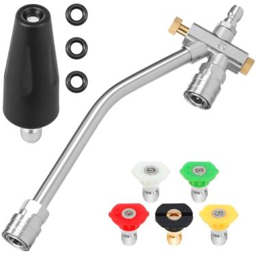 Imagem de KHZSPP Acessório de conector duplo de canhão de espuma, acessório de conector duplo com 5 bocais pulverizadores de lavadora, conexão rápida de 0,6 cm e bocais turbo