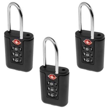 Imagem de Pacote com 3 cadeados de bagagem, combinação de cadeados de viagem de 3 dígitos, cadeado de aço inoxidável com zíper, armário de combinação reconfigurável sem chave para uso externo, bloqueio de mala