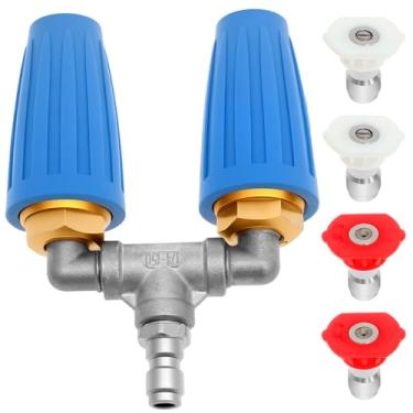 Imagem de XDINGYY Bocal duplo de turbina de lavadora de pressão 360° giratório de liga de alumínio bocal de turbina dupla 4000 PSI 2.0 Orifício 1/10.2 cm Conexão rápida para limpeza