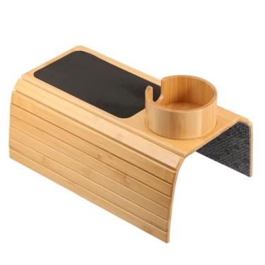 Imagem de DJAPWPX - Bandeja de bambu 3 em 1 para copo de sofá para lanches, mesa removível antiderrapante para descanso de braço de sofá, bandeja dobrável para descanso de braço para sofá, sofás e camas