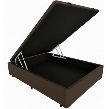Imagem de Cama Box Baú Casal Blindada, 138cm, Compartimento para Armazenamento (Corino Marrom)