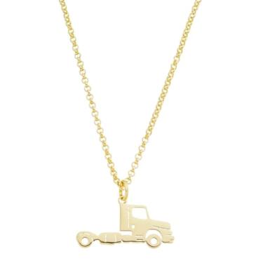 Imagem de Colar Feminino Semijoia Elo Português Banhado a Ouro 18K – Pingente Caminhão | 45 cm | Hipoalergênico, Livre de Níquel – Coleção Agro Scarleti