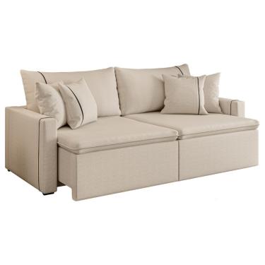 Imagem de Sofá Cama Retrátil 3 Lugares 2,10m Com Almofadas Linho Focus Areia
