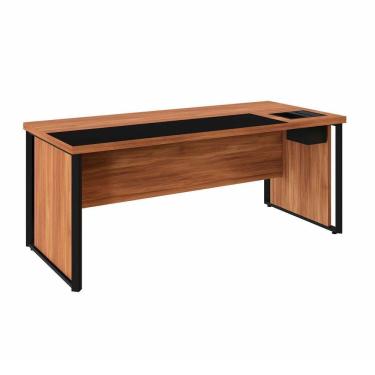Imagem de Mesa Diretor 180cm com Caixa de Tomadas e Porta Objetos para Escritório Corporate Nogal / Preto