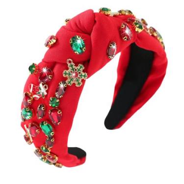 Imagem de Faixa de cabelo Gmmidea Christmas Crystal Rhinestone Knot Red
