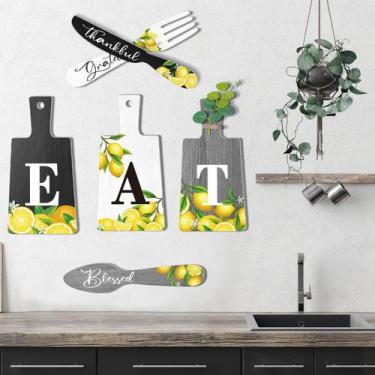 Imagem de Conjunto de decoração de parede Quinclay Lemon Cutting Board Eat Sign 