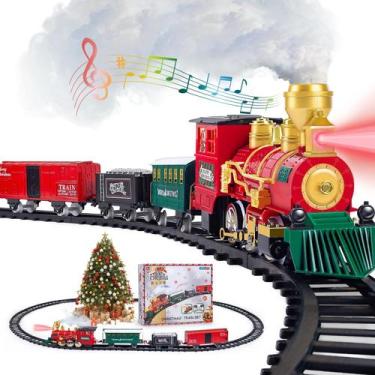Imagem de Conjunto de trem AuroTops Kids com locomotiva a vapor, carros e trilho