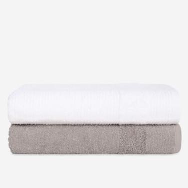 Imagem de Kit 2 Toalhas de Banho Grandes e Macias 500g 100% Algodão 75x150cm – Toque Suave e Alta Absorção (BRANCO + CINZA)