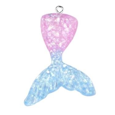 Imagem de 10 pingentes de resina com glitter em pó em forma de cauda de sereia 46 x 30 x 6 mm, com anéis pendentes de ferro para colar de brinco de verão, joias faça você mesmo, artesanato, 46x30x6mm, Resina