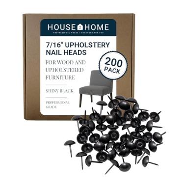 Imagem de House2Home Tachas de estofamento para móveis, cabeças de unha de estofamento de 7/16 polegadas para acabamento de móveis, pregos decorativos para madeira e móveis estofados, 200 cabeças de unhas decorativas pretas brilhantes, kit de acabamento de pregos