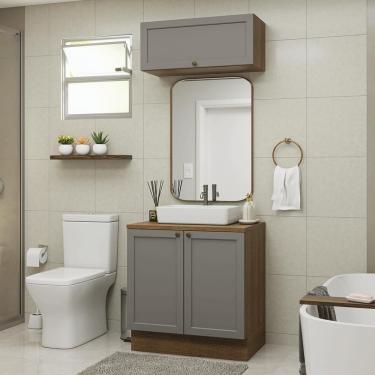 Imagem de Conjunto Gabinete Para Banheiro 80cm 3 Portas Vik Madesa 02 Rustic-cinza