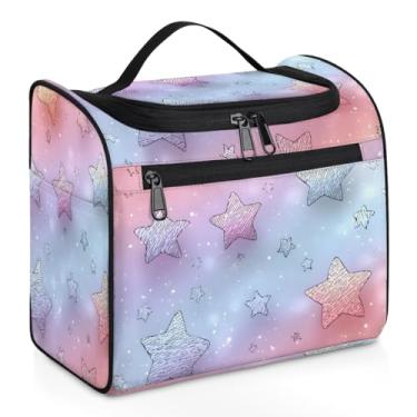 Imagem de Hanxuanyifan Bolsa de higiene para pendurar, bolsa de maquiagem para mulheres, homens, viagem, cosméticos, kit organizador para acessórios, cosméticos, itens essenciais de viagem, Estrelas