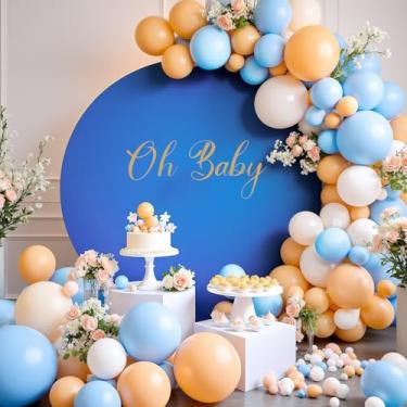 Imagem de FIXORO Capa de fundo redonda real de 2,5 m para suporte de arco circular de 1,5 a 2,2 m com placa de decalque Oh Baby - Capa de arco de elastano grossa para chá de bebê, arco de casamento, festa de