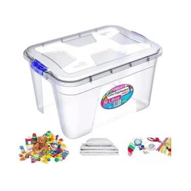 Imagem de Caixa Organizadora Transparente Multiuso 56 Litros com Trava - Cesto Grande (Ideal Para Organização)