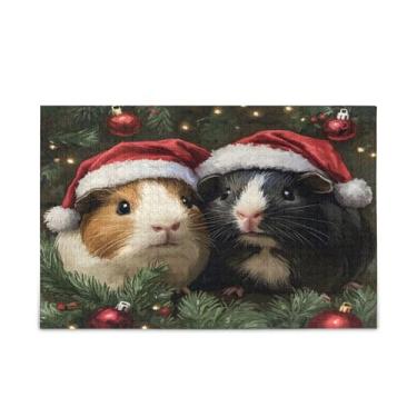 Imagem de STAYTOP Porquinhos-da-índia de Natal usando chapéus de Papai Noel, quebra-cabeças para adultos ou crianças, 500 peças, jogo divertido de descompressão intelectual para a família, presente de brinquedo